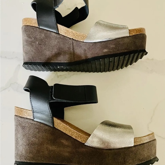 Chocolat Blu Miani Brown Suede and Silver Wedge Sandals, excellent condition 7 - Picture 5 of 11